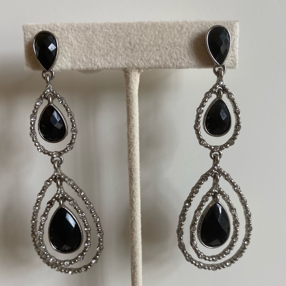 Black onyx chandelier earrings with crystals